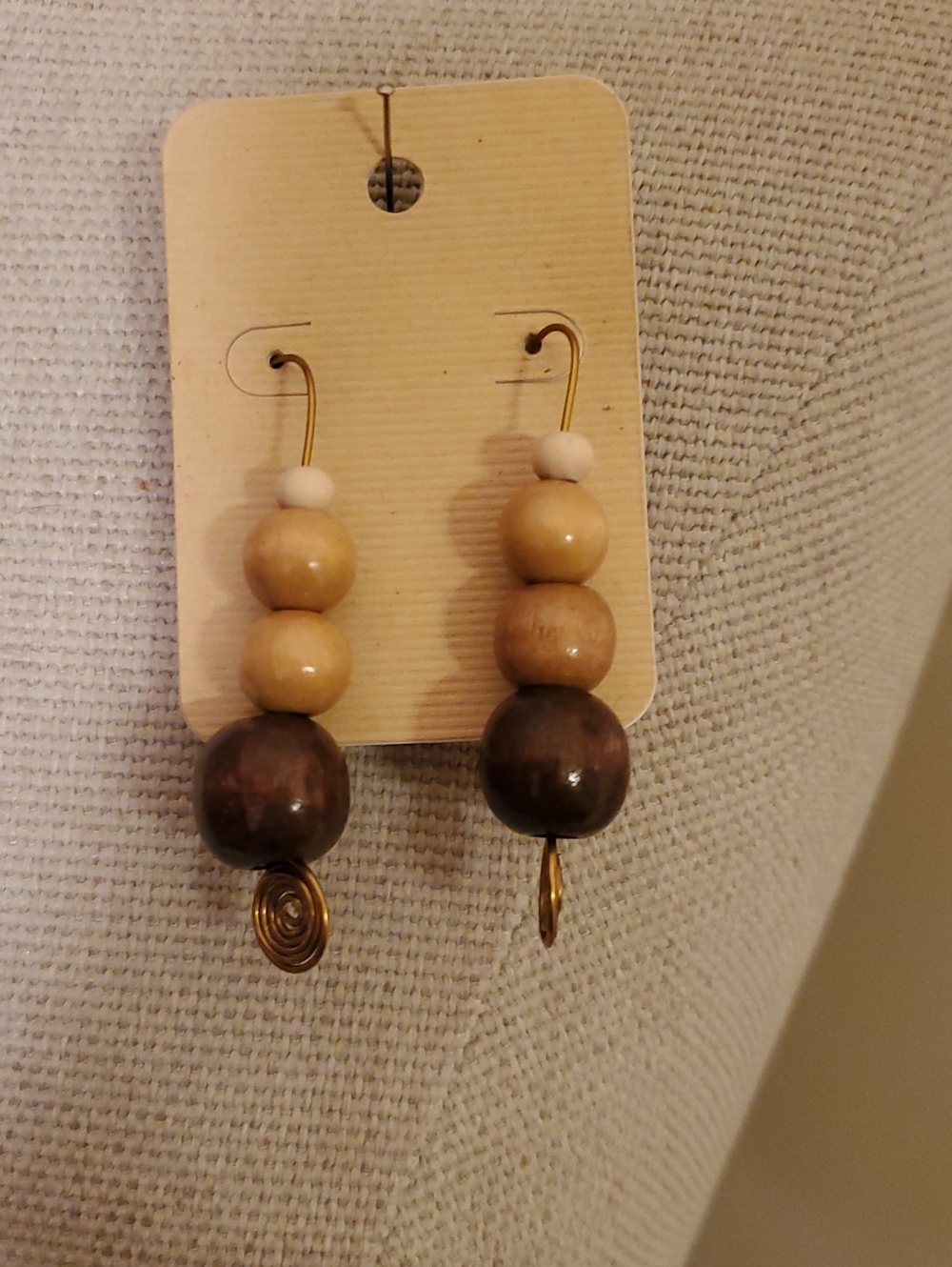 Handcrafted Wooden Bead Drop Earrings - Natural Beige and Dark Brown